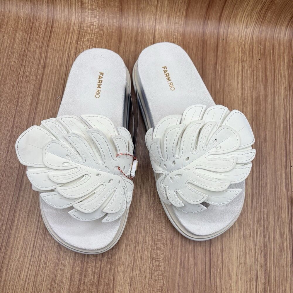 Farm Rio Monstera Off White Platform Anatomical Slides Sandals US‎ 10/EU 42 NWT